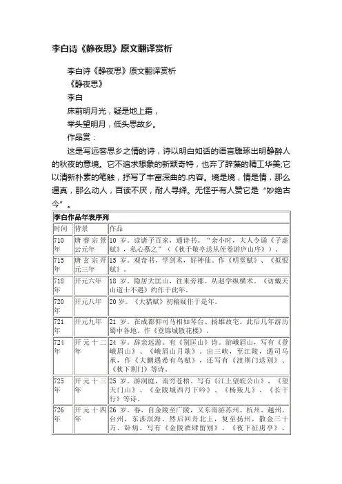 李白诗《静夜思》原文翻译赏析