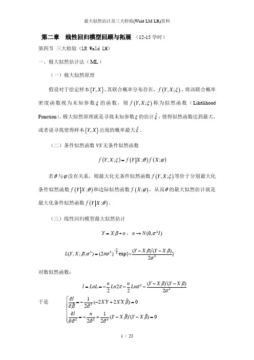 最大似然估计及三大检验(Wald-LM-LR)资料