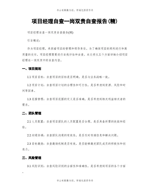 项目经理自查一岗双责自查报告(精)