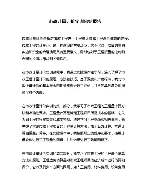 市政计量计价实训总结报告