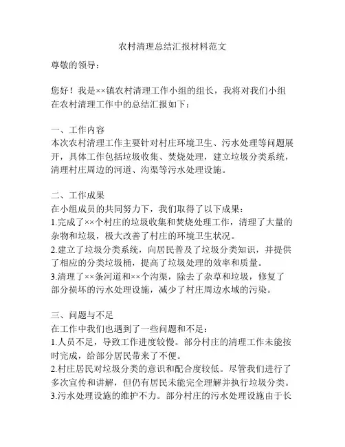 农村清理总结汇报材料范文