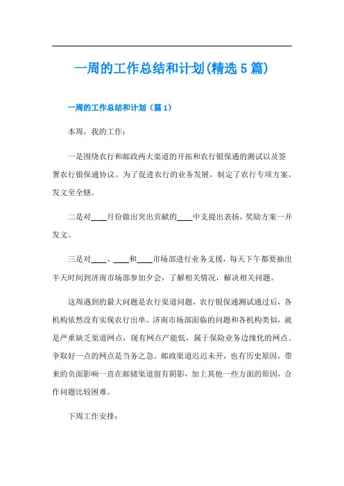 一周的工作总结和计划(精选5篇)