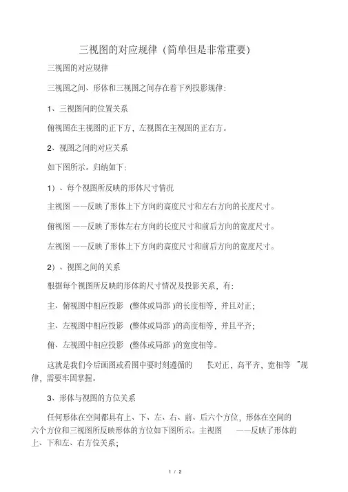 三视图的对应规律(简单但是非常重要)