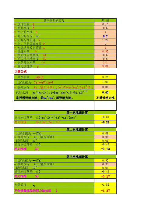 单孔闸孔宽及消力池计算(自编)