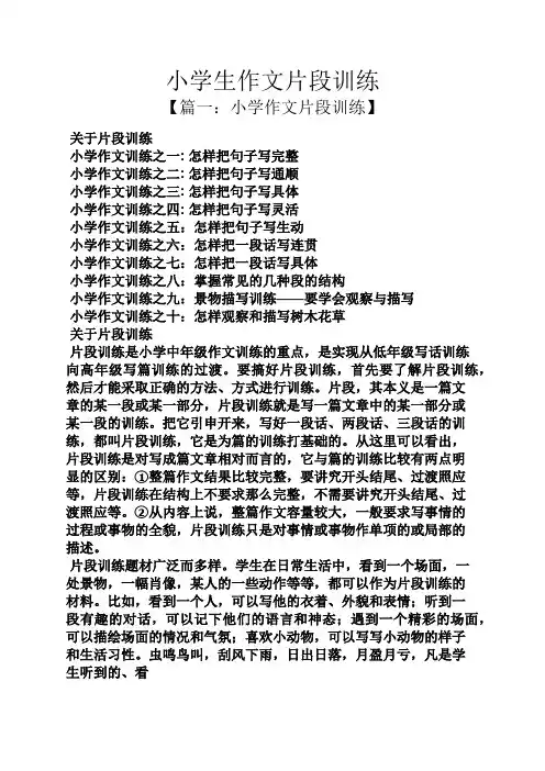 六年级作文之小学生作文片段训练