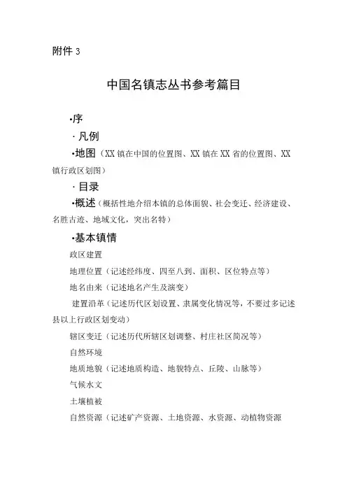 中国名镇志丛书参考篇目