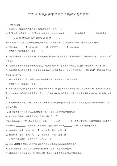 2024年西藏拉萨市中考语文模拟试题及答案