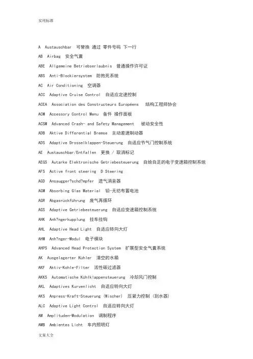 宝马全面地缩写,模块名称,常用缩写(已翻译中文)