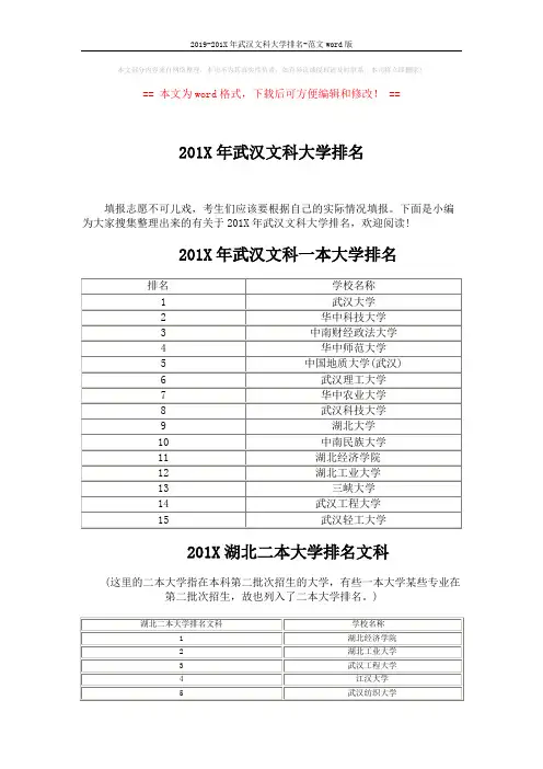 2019-201X年武汉文科大学排名-范文word版 (3页)