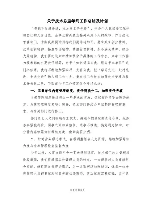 关于技术总监年终工作总结及计划(三篇)