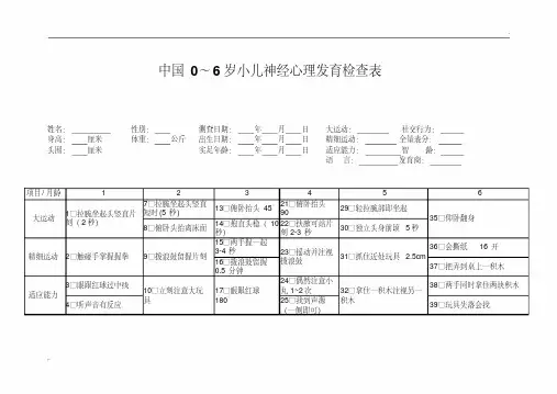 中国0-6岁小儿神经心理发育检测表(量表)