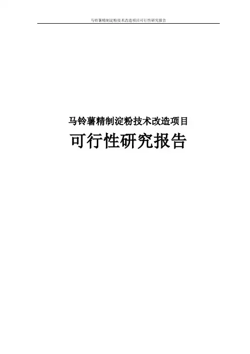 马铃薯精制淀粉技术改造项目可行性研究报告