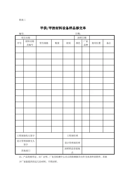 甲供甲控材料表-工程部-格式模板