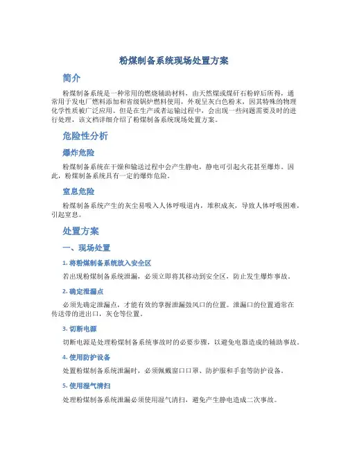 粉煤制备系统现场处置方案