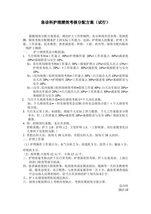 护理绩效考核分配方案