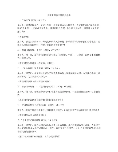 爱国主题的主题班会小学
