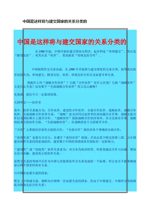 中国是这样将与建交国家的关系分类的
