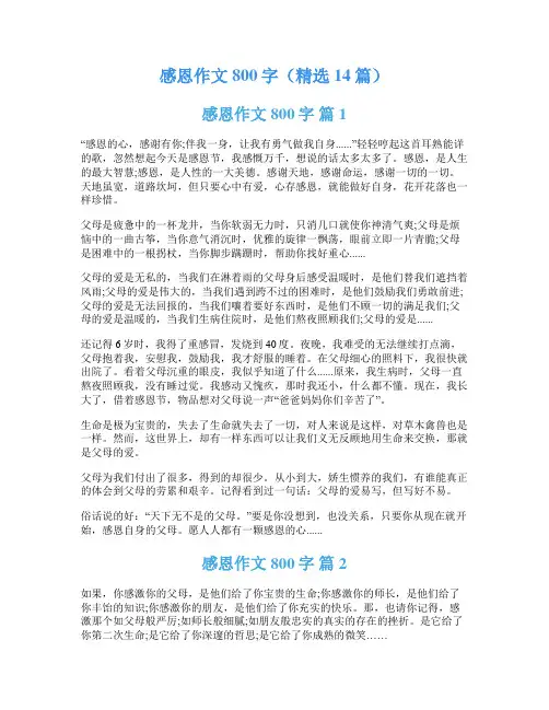 感恩作文800字(精选14篇)