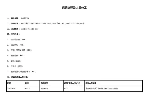 活动运营活动流程及人员分工