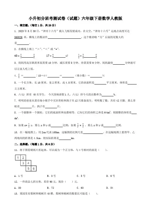 小升初分班考测试卷(试题)2023-2024学年六年级下册数学人教版
