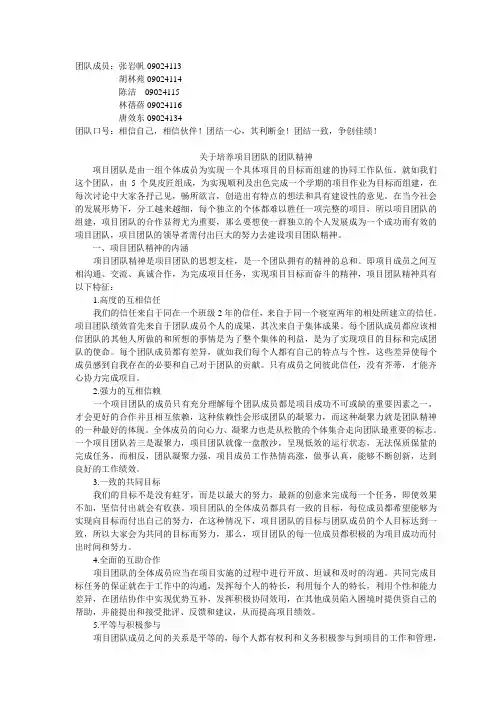 关于培养项目团队的团队精神