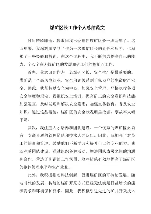 煤矿区长工作个人总结范文