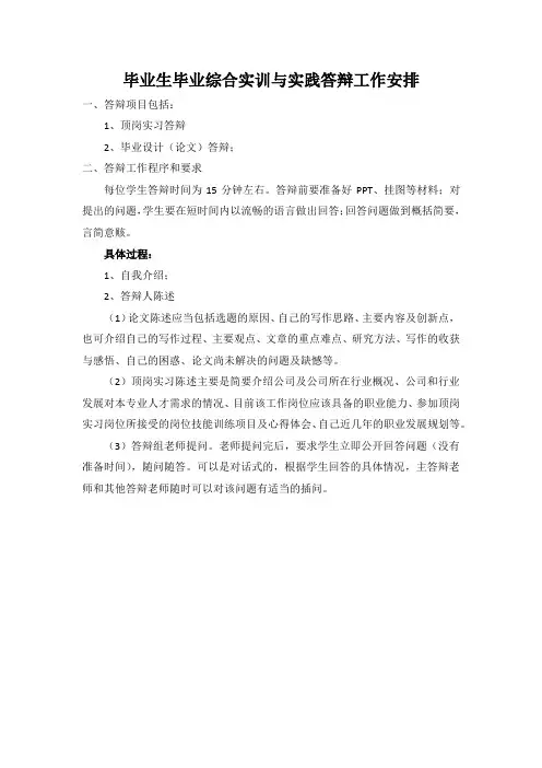 毕业生毕业综合实训与实践答辩要求