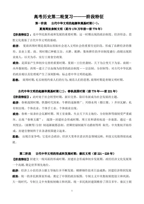 2018年高专题复习：历史阶段特征梳理