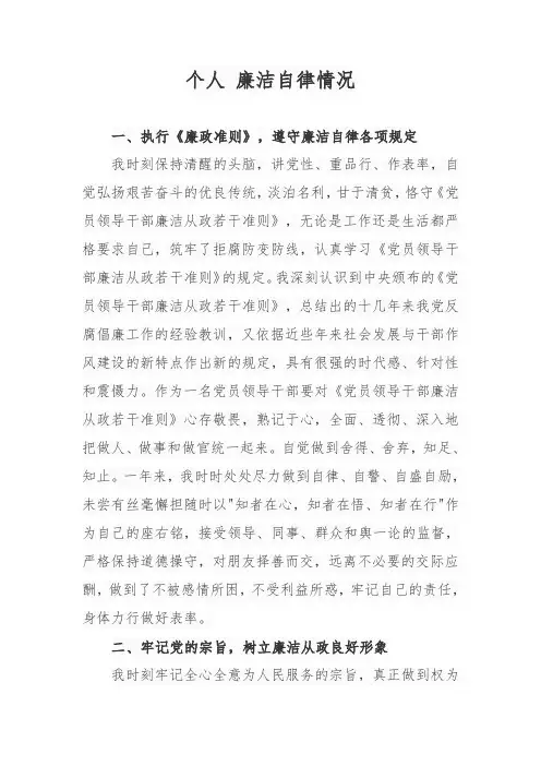 个人 廉洁自律情况