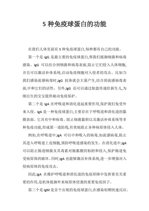 5种免疫球蛋白的功能