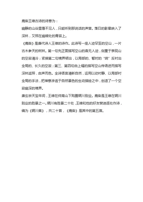 鹿柴王维古诗的诗意