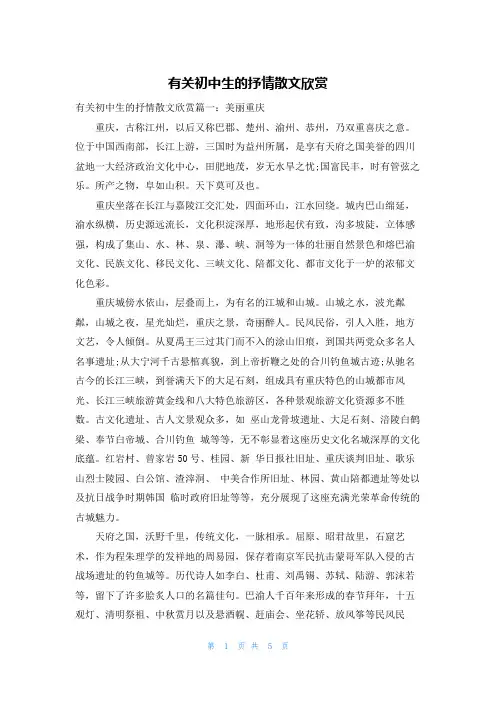 有关初中生的抒情散文欣赏