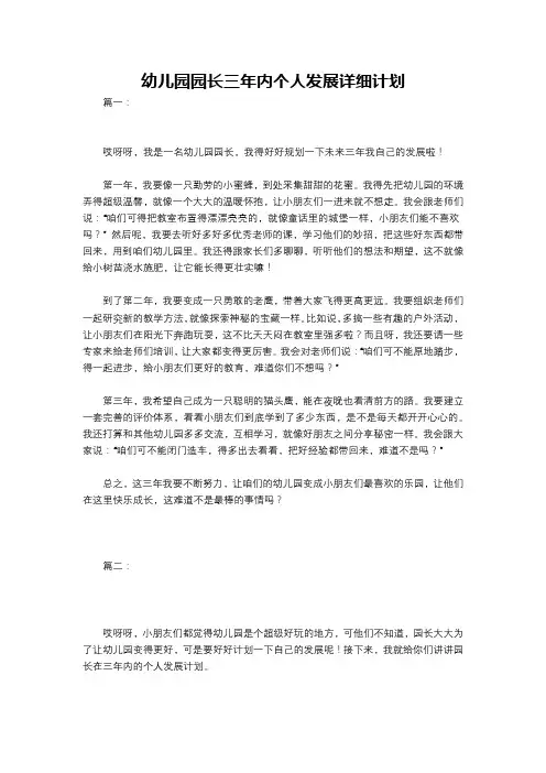 幼儿园园长三年内个人发展详细计划
