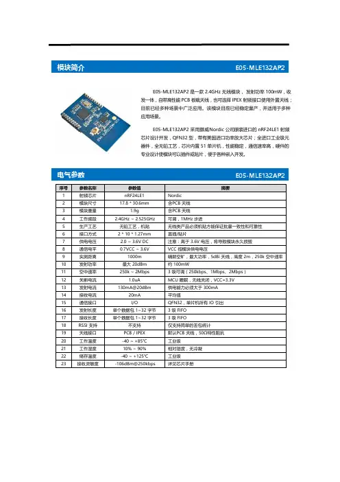 亿佰特-nRF24LE1大功率远距离无线模块E05-MLE132AP2用户手册