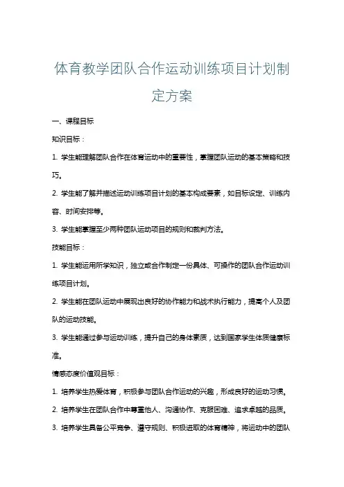体育教学团队合作运动训练项目计划制定方案