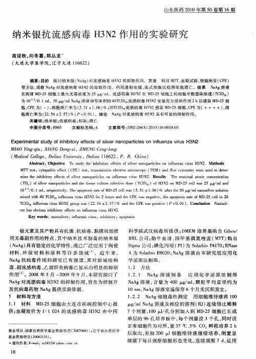 纳米银抗流感病毒H3N2作用的实验研究