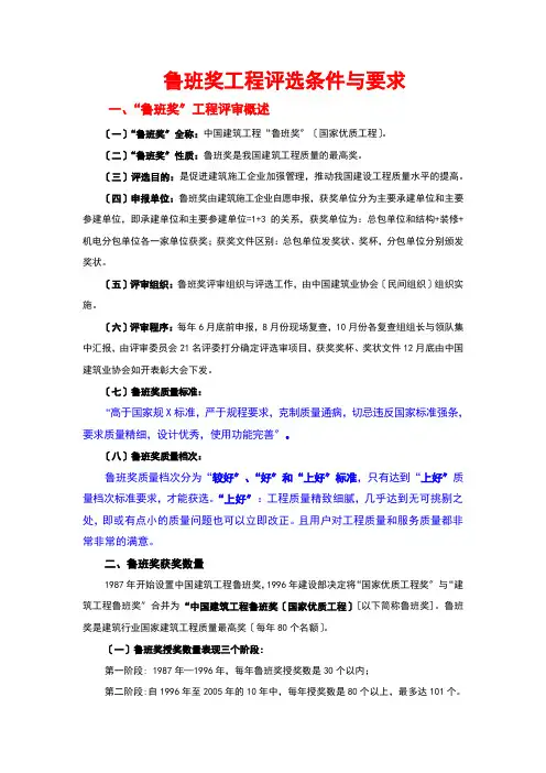 鲁班奖的工程评选条件及要求