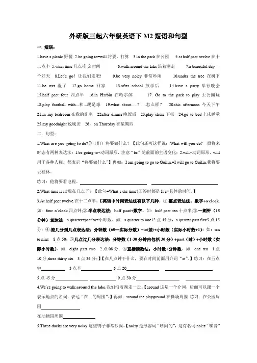 (外研版三起)小学六年级下册英语：M2短语和句型汇总