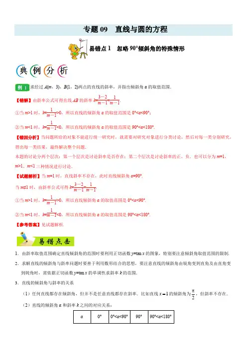 2020年高考数学(理)之纠错笔记专题09 直线与圆的方程(含解析)