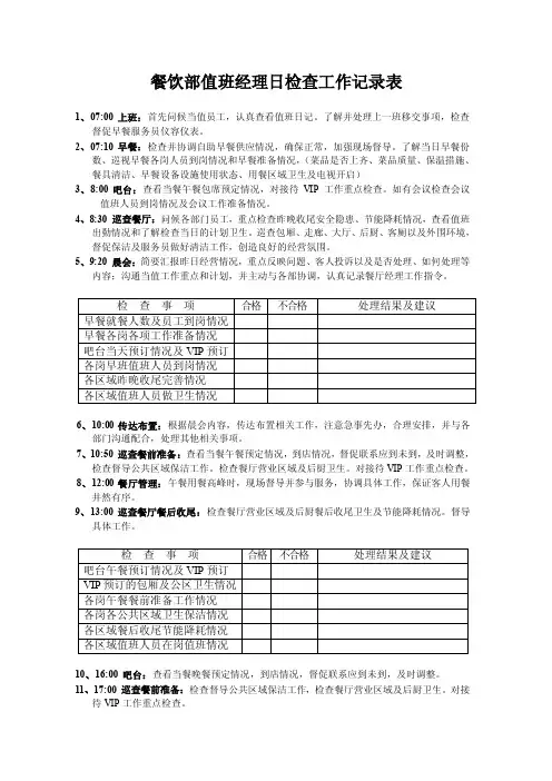 [经济管理]餐饮部值班经理日检查工作记录表