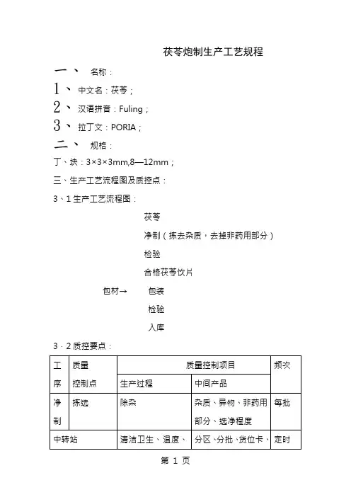 茯苓炮制生产工艺规程
