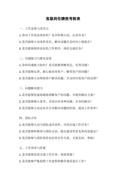 客服岗位绩效考核表