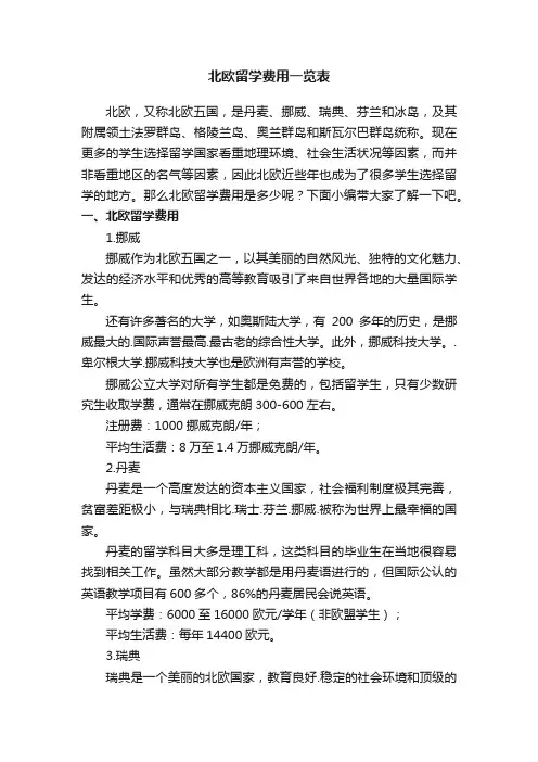 北欧留学费用一览表