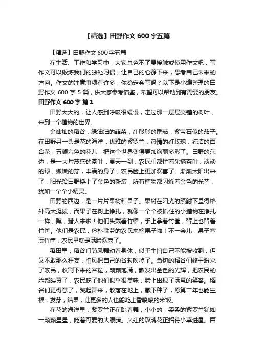 【精选】田野作文600字五篇