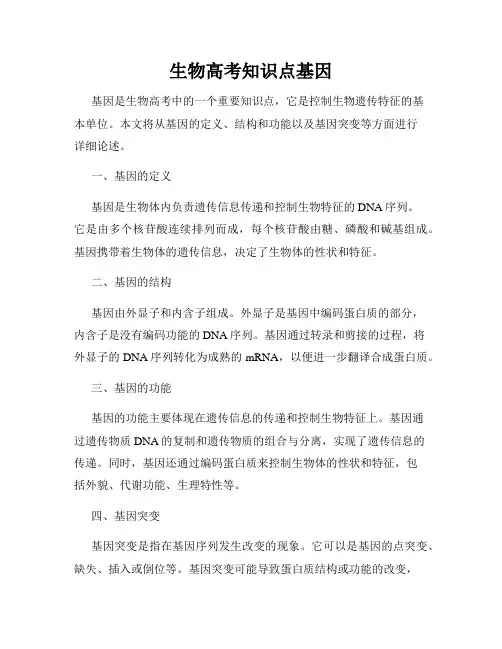 生物高考知识点基因