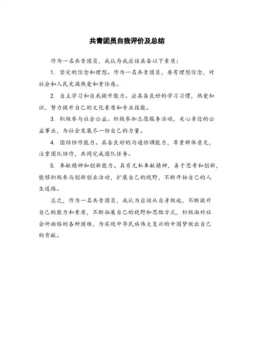 共青团员自我评价及总结