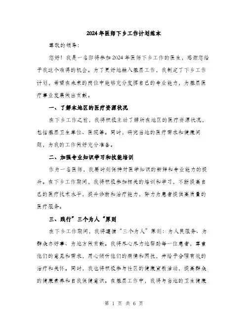 2024年医师下乡工作计划范本(二篇)