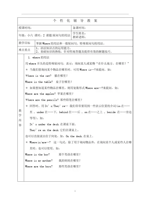 小学英语语法大突破---掌握Where的用法和一般疑问句、特殊疑问句的用法