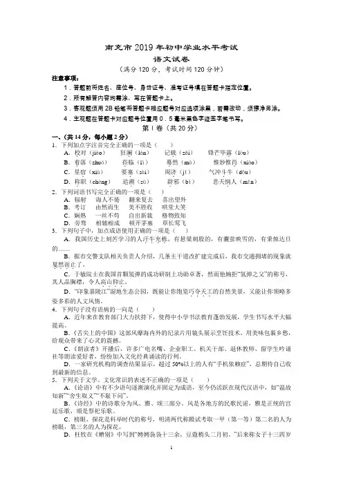 【部编】2019年四川省南充市中考语文试题(含答案)