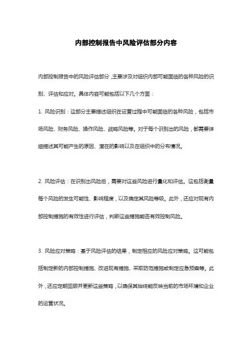 内部控制报告中风险评估部分内容